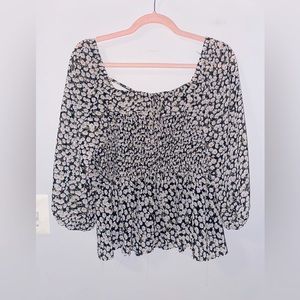 I’m Bloom Black Daisy Smocked Long Sleeve Blouse